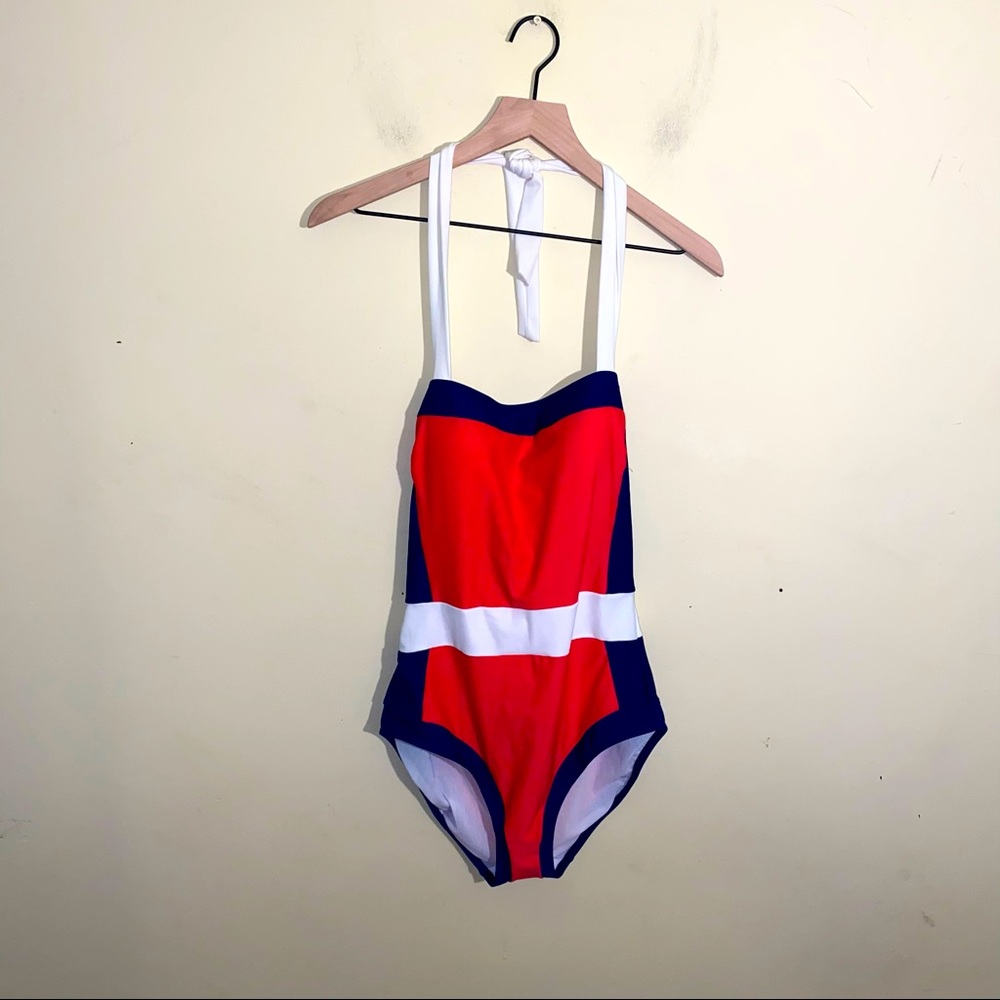BODEN halter one piece color block swimsuit 8